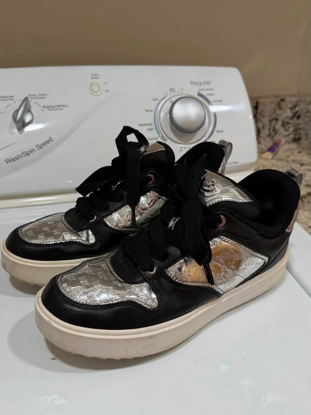 MK Metallic Silver & Black Platform Sneaker - Michael Kors